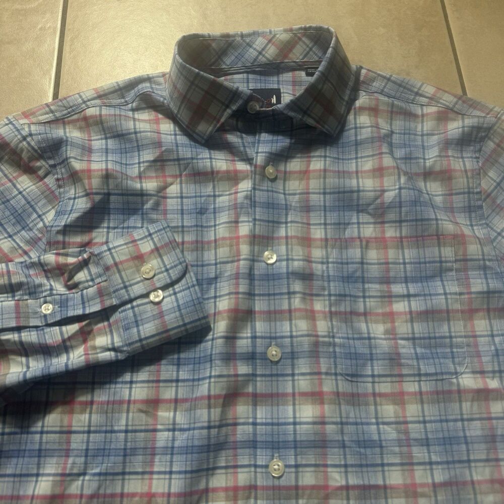 johnnie-O Performance Men’s Small Plaid Button-Up Long Sleeve Stretch Shirt